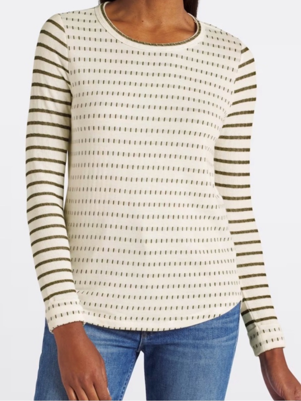 NWT Staccato Cream and Olive Striped Long-Sleeve Crewneck Top